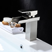 abordables Classiques-cascade de robinet mitigeur d&#039;évier de salle de bain, robinet de lavabo de salle de bain chromé à un trou de style moderne à poignée unique tuyau d&#039;eau chaude froide réglable en laiton