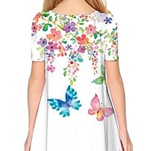 cheap 3D Butterfly Dress-Easter Girls&#039; 3D Floral Animal Butterfly Dress Short Sleeve 3D Print Summer Spring Vacation Daily Holiday Cute Casual Sweet Kids 3-12 Years A Line Dress Above Knee Regular Fit
