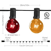 olcso LED szalagfények-G40 Globe Patio String Lights Kültéri 7,62m/25FT 25 Átlátszó Többszínű G40 Izzókkal Függőleges Belső és Külső String Lámpák a Hátsó Kert Bistro Piac Kerti Parti Dekorációhoz Fekete Dróton