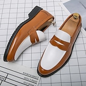 cheap Semi-Formal-Men&#039;s Two-Tone Faux Leather Slip-On Loafers – Black and White Penny Dress Shoes for Prom, Business Party, Gatsby Nightlife, Vintage 1950s Swing Look
