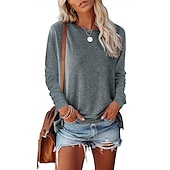 cheap Plain tee-Women&#039;s Blouse Basic Plain Basic Round Neck Regular Fall Green Black Blue Pink Grey