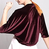 billige bryllup gjesteomslag-Burgunder fløyel kvinners omslag shrug bolero elegant uformell daglig holde varm 3/4 lengde ermer dolman ermer fløyel bryllup omslag med ren farge kveldens fest høst og vinter antrekk å imponere