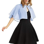 cheap Wedding Guest Wraps-Black Cape Shawl &amp; Wrap Women&#039;s Wrap Bolero Simple Sleeveless Chiffon Wedding Guest Wraps With Pure Color For Party Evening Spring &amp; Summer dress to impress