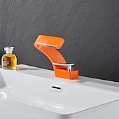 cheap Classical-Bathroom Sink Faucet Single Handle One Hole Waterfall Mixer Basin Taps Brass, 7-shaped Bend Vessel Tap Chrome Brushed Nickel Black Gold