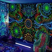 levne Tapiserie Blacklight-blacklight gobelín uv reaktivní záře ve tmě záře party neon psychedelický trippy misty závěsný gobelín sova nástěnná malba pro obývací pokoj ložnice
