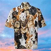 economico Stampa animal-Per uomo Animali Con cagnolino Camicia Camicia con bottoni Manica corta Di tendenza Originale Informale Esterno Informale Per eventi Estate Primavera Collo ripiegabile Stampa Bottone giù Nero