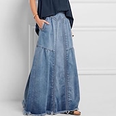 preiswerte Schlichte Röcke-Damen Rock Langer Rock Modisch Sommer Maxi Röcke Einfarbig Tasche Urlaub Büro / Geschäftlich Blau Grau Leicht Blau Sommer Denim