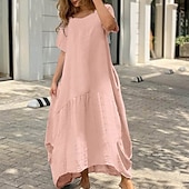 Недорогие Роскошные Платья-Жен. Черный Белый Желтый Лето Весна Длинное платье Белое платье Платья из хлопка и льна Хлопковое летнее платье На каждый день Повседневные Отпуск На выход Свободное облегание Чистый цвет