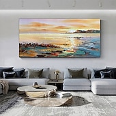 abordables Peintures paysages-main peinture à l'huile toile mur art décoration abstrait paysage marin peinture coloré bord de mer coucher de soleil pour la décoration intérieure roulé sans cadre non étiré peinture