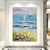 abordables Pinturas de paisajes-Pintura al óleo hecha a mano canvaswall arte decoración abstracta cuchillo pintura paisaje flores para decoración del hogar enrollado sin marco pintura sin estirar
