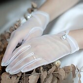 billiga Brudhandskar-Polyester Handledslängd Handske Handskar / Oäkta pärla Med Pärlimitation / Ren Färg Handske till bröllop / fest