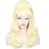 cheap Historical Wigs-Long Wavy Pink Wig Big Bouffant Beehive Wigs for Women fits 50s 80s Halloween Wigs