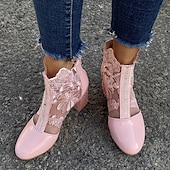 baratos Botas de tornozelo-botins femininos de renda branca com salto bloco transparente - perfeitos para casamentos e eventos especiais