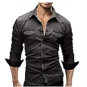 abordables chemises en jean pour hommes-Homme Chemise en Jean Gris Clair Gris foncé Bleu clair manche longue Couleur Unie Col Rabattu Vacances Occasionnel Boutonné Vêtement Tenue Polyester Mode Occasionnel Respirant Confortable