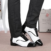 cheap Men&#039;s Dance Shoes-Men&#039;s Black and White Ballroom Dance Shoes – Patent Leather Lace-Up Latin &amp; Jazz Performance Oxfords