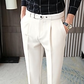 voordelige Dun-Voor heren Afstuderen Pakken Broek Geplooide broek Kostuumbroek Zak Hoogte stijging Effen Kleur Comfort Zacht liiketoiminta Dagelijks Elegant Vintage Zwart Wit Hoge taille