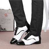 cheap Men&#039;s Dance Shoes-Men&#039;s Black and White Ballroom Dance Shoes – Patent Leather Lace-Up Latin &amp; Jazz Performance Oxfords