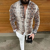 economico Stampa animal-Per uomo Pelle di serpente Camicia Camicia con bottoni Manica lunga Di tendenza Originale Informale Informale Giornaliero Primavera estate Collo ripiegabile 3D Bottone giù Blu Viola Marrone Verde