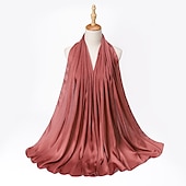 abordables Écharpes-musulman écharpe froissé châle femmes abaya solide hijab ramadan hijabs pour femme abayas robe turban instantané écharpe