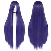 economico Parrucche Anime-Parrucca Lunga Verde Scuro di 100 cm con Frangia Parrucca Liscia Cosplay per Donne Ragazze Uomini Ragazzi Parrucca di Capelli Sintetici Costume per Anime Parrucche di Halloween Parrucche per il