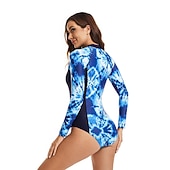 abordables Rash Guards Une Pièce-Femmes Maillot de Bain Rash Guard Floral imprimé ​fermeture éclair sur le devant Protection Solaire UV UPF50+ Séchage Rapide manche longue Maillot de Bain maillot de bain Surf Plongée Plage Été