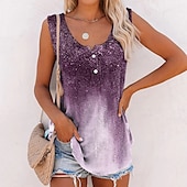 preiswerte Tank-Shirts &amp; kurze Jäckchen für Damen-Damen Plus Size Trägertop Camis Streetwear Lässig mit Knöpfen Druck Ärmellos Reguläre Tops V-Ausschnitt Täglich Urlaub Wochenende Schwarz Blau Lila Grün