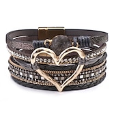 preiswerte Armbänder &amp; Armreifen-1pc Magnetverschluss Boho Wickelarmbänder Ledermanschette Armreif Perlenarmbänder für Frauen stapelbar Unendlichkeitsarmbänder Schmuck