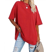 preiswerte Einfarbiges T-Shirt-Damenbekleidung grundlegende übergroße Rundhals-T-Shirts schlicht neue Farbe lockere Schulterhülsen Rundhals-Kurzarmoberteil