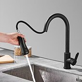 abordables Robinets de cuisine-Robinet de cuisine avec pulvérisateur, laiton noir mat 4 fonctions monocommande design à bouton unique extractible / extractible centerset robinets de cuisine contemporains (avec distributeur de