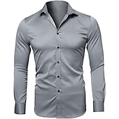 preiswerte Businesshemden für Herren-herren hemd einfarbig turndown party täglich button-down langarm tops lässig modisch bequem weiß schwarz grau