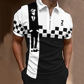 abordables Polo musical pour homme-Festival de musique Homme Plaid Musique Polos à zip Chemise de golf Manche Courte Polos Chemises à Col Occasionnel Vêtements de vacances Vêtements de festival Tenues de fête Impression 3D Polo