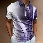 billige Geometrisk polo for menn-Herre Geometrisk Poloskjorter med glidelås Golf skjorte Kortermet Poloskjorter Skjorter med krage Business Casual Ferieklær Formell klær Festivalklær 3D-utskrift Kvart zip-polo