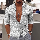 cheap Plants Pattern-Men&#039;s Floral Shirt Button Up Shirt Long Sleeve Fashion Designer Casual Outdoor Vacation Daily Fall Collar 3D Print Button-Down Black Blue Brown