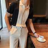 cheap Men&#039;s Classic Polo-Men&#039;s Knit Polo Sweater Polo Shirt Casual Daily Turndown Button Short Sleeve Fashion Chunky Color Block Button Front Summer Spring Fall Regular Fit Black / Gray Yellow Knit Polo Sweater