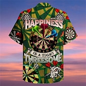 cheap Retro Vintage Print-Men&#039;s Darts Shirt Summer Hawaiian Shirt Aloha Shirt Short Sleeve Shirt Turndown Fashion Designer Casual Street Daily Holiday Black Red Blue 3D Print S M L