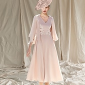 abordables Avec veste-Robe de mère de la mariée en A-line Deux pièces Invité de mariage Église Élégante Col V Longueur thé Chiffon Sans manches Veste incluse avec appliques 2025 taille sur mesure gratuite