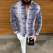 economico Stampa animal-Per uomo Pelle di serpente Camicia Camicia con bottoni Manica lunga Di tendenza Originale Informale Informale Giornaliero Primavera estate Collo ripiegabile 3D Bottone giù Blu Viola Marrone Verde