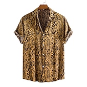 abordables Motif Animal-Homme Léopard Chemise Chemise boutonnée Manche Courte Mode Design Décontractées Extérieur Casual Vacances Eté Printemps Col rabattu Patchwork Imprimer Bouton bas Noir / Blanc Jaune Vert