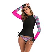 preiswerte Hautausschlagswächter-Damen Rash Guard Badeanzug Bikini, Zweiteiler UV-Sonnenschutz UPF50+ Atmungsaktiv Langarm Bademode Badeanzug 2 teilig Schwimmen Surfen Strand Wassersport Bedruckt Sommer Frühling