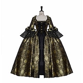 billige Kjoler-Rokoko Victoriansk Renessanse Gulvlengde Kjoler Party-kostyme Maskerade Store størrelser Normal Puffermer Kjegle Erme Prinsesse Blonder Slitasje Årgang Ballkjole Firkantet hals Kostyme Dame Royal Jul