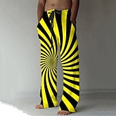abordables Pantalons décontractés imprimés pour hommes-Homme Pantalon pantalon été Pantalon de plage Conception de cordon élastique Poche avant Jambe droite 3D Print Imprimés Photos Géométrie Confort Doux Casual du quotidien Mode Style classique Noir