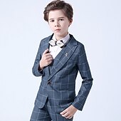 billiga Pojkes formella kostym-3 delar Ringbärarkostym Pojkar Barn Småbarn Kostym Formell kostym Kostym och blazer Byxset Formellt set Fest Speciellt Tillfälle Vintage Mode Formell Rutig Rosett Rubinrött Blå Grå Bomull