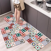 cheap Kitchen Rugs &amp; Mats-Boho Style Kitchen Mat Kitchen Rug Set of 2 Pcs,Perfect for Kitchen, Bathroom, Living Room, Soft, Absorbent Microfiber Material, Non-Slip, Easy Clean Machine Washable Floor Runner