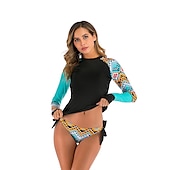 preiswerte Hautausschlagswächter-Damen Rash Guard Badeanzug Bikini, Zweiteiler UV-Sonnenschutz UPF50+ Atmungsaktiv Langarm Bademode Badeanzug 2 teilig Schwimmen Surfen Strand Wassersport Bedruckt Sommer Frühling