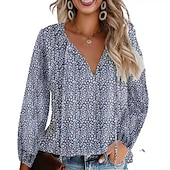 economico Top Grafici da Donna-Per donna Camicia Camicia in pizzo Blusa Top eleganti Leopardo A pois Streetwear Informale Manica lunga A V Top regolari Informale Giornaliero Per eventi Lacci Stampa Nero Verde chiaro Rosa Vino Blu