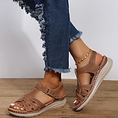 preiswerte Komfortsandalen-Braune Riemchensandalen aus Kunstleder für Damen – bequeme offene Freizeitsandalen mit gepolsterter Sohle für den Alltag