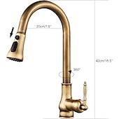 abordables Robinets de cuisine-Robinet de cuisine avec pulvérisateur, extractible en laiton antique, mode de sortie à 3 fonctions, poignée unique, évier à un trou, robinets de cuisine avec distributeur de savon ou vidange