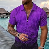 cheap Vacation-Men&#039;s Geometric Hawaiian Polo Shirts Golf Shirt Short Sleeve Polo Shirts Collared Shirts Casual Beach Wear Vacation Wear Party Outfits 3D Print Quarter Zip Polo Yellow Pink Blue