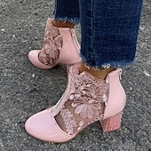 baratos Botas de tornozelo-botins femininos de renda branca com salto bloco transparente - perfeitos para casamentos e eventos especiais