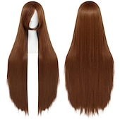 economico Parrucche Anime-Parrucca Lunga Verde Scuro di 100 cm con Frangia Parrucca Liscia Cosplay per Donne Ragazze Uomini Ragazzi Parrucca di Capelli Sintetici Costume per Anime Parrucche di Halloween Parrucche per il